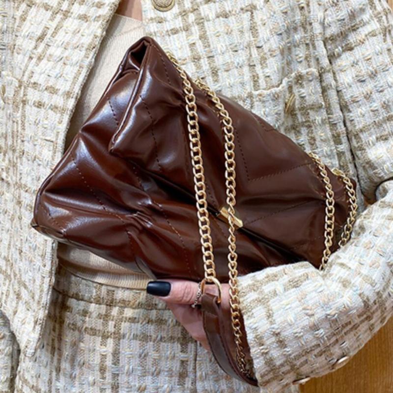 

Pleated Square Large Armpit bag 2021 Fashion New High quality PU Leather Women's Designer Handbag Chain Shoulder Messenger Bag, Black