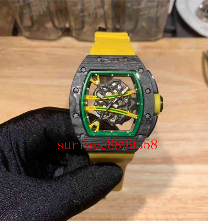 

Wristwatches Men's Watch Carbon Fiber Three Needle Series Rubber Belt Hollow Technology Original Imported Mechanical Movement Crystal Glass 43mm KCWI, Water proof50m