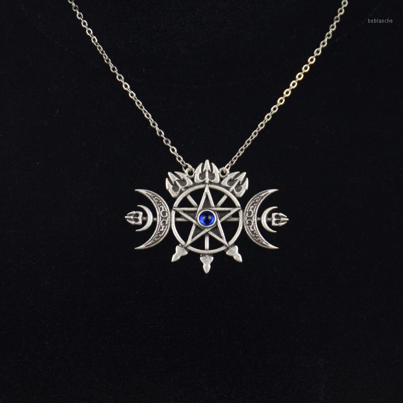 

Pendant Necklaces Triple Crescent Moon With Pentagram Necklace Sigil Of Spirit Pagan Jewelry Wiccan Gothic Necklace1