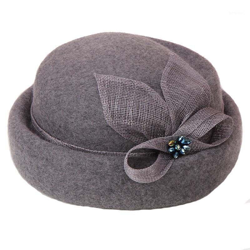 

H786 Women Wool Fedora Hat Autumn Winter Vintage Fedoras Woolen Cap Girl British Yarn Decoration High Fashion Shopping Hats1, Grey