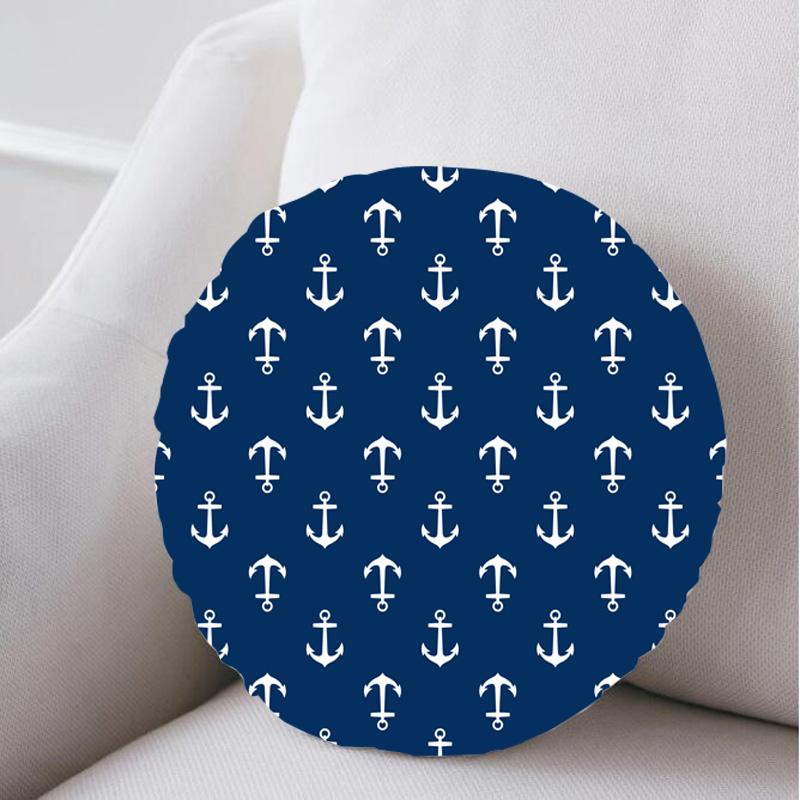 

Navy Blue Nautical Anchor Pattern Round Velvet Pillow Cover Case Decorative Anchor Throw Pillows Cases for Sofa Couch Home Decor