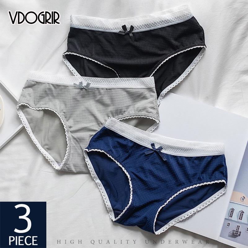 

VDOGRIR 3Pcs/lot Sexy Women Lace Panties Set Underwear Seamless Briefs With Bow Solid Female Soft Panty Low Waist Lady Lingerie, Set 1