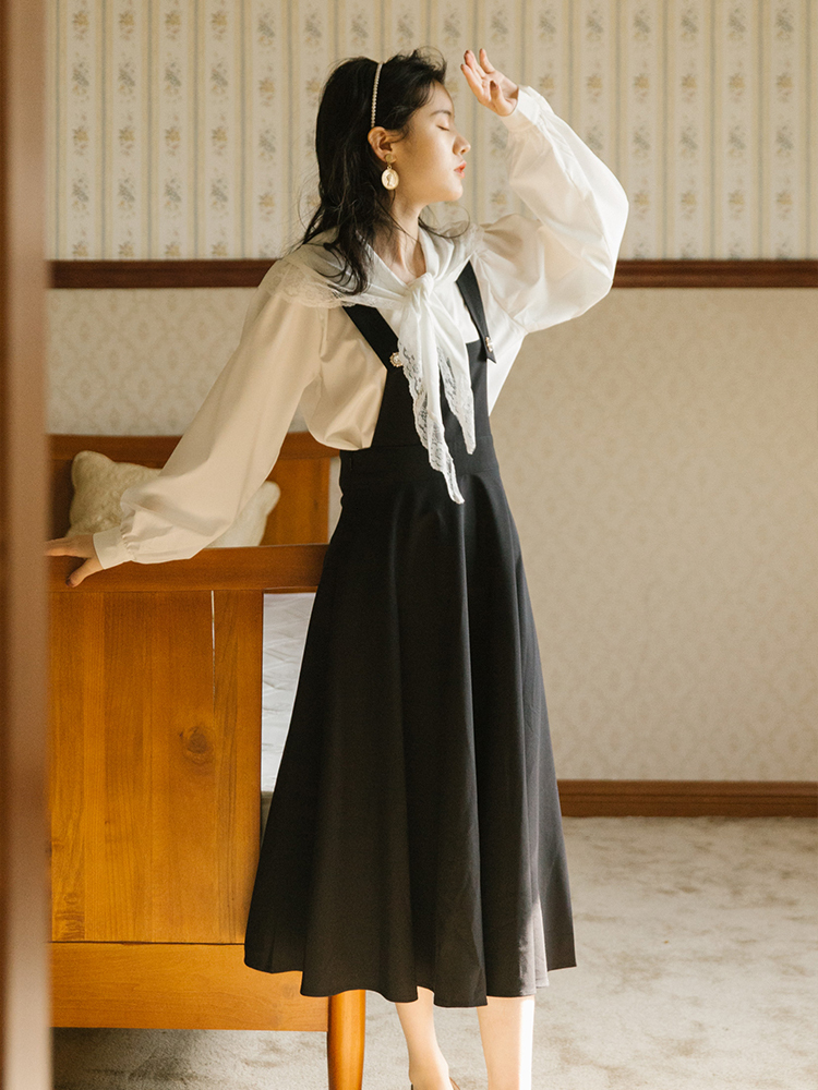 

2021 Spring 2 Order Outfits Top Girdle Dress Skirt Mid-calf Women's Calf Full White Sleeve Cotton and Shirt Lace 8rmk, Beige