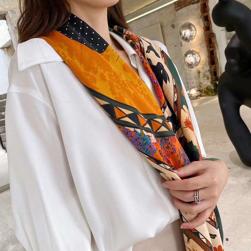 

14 Styles Women 110*110cm Square Scarf Plant Print 100% Silk and Wrap Floral Ladies Retro Spring Summer Floral Print
