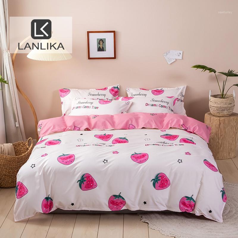 

Lanlika Elastic Band Fitted Sheet Mattress Cover Home Decor Bedding Set Home Decor Double Single Pink Strawberry Girl Bed Corner1