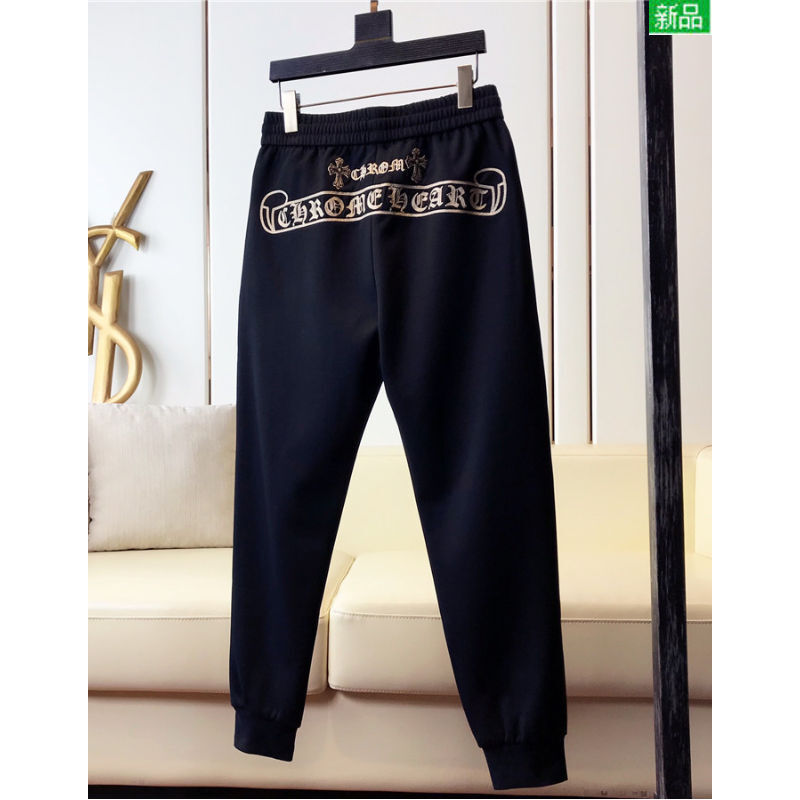 

Luxury autumn and winter new fashion brand croxin 20 autumn and winter new embroidery Sanskrit casual pants men's fashion brand guard pants, Black