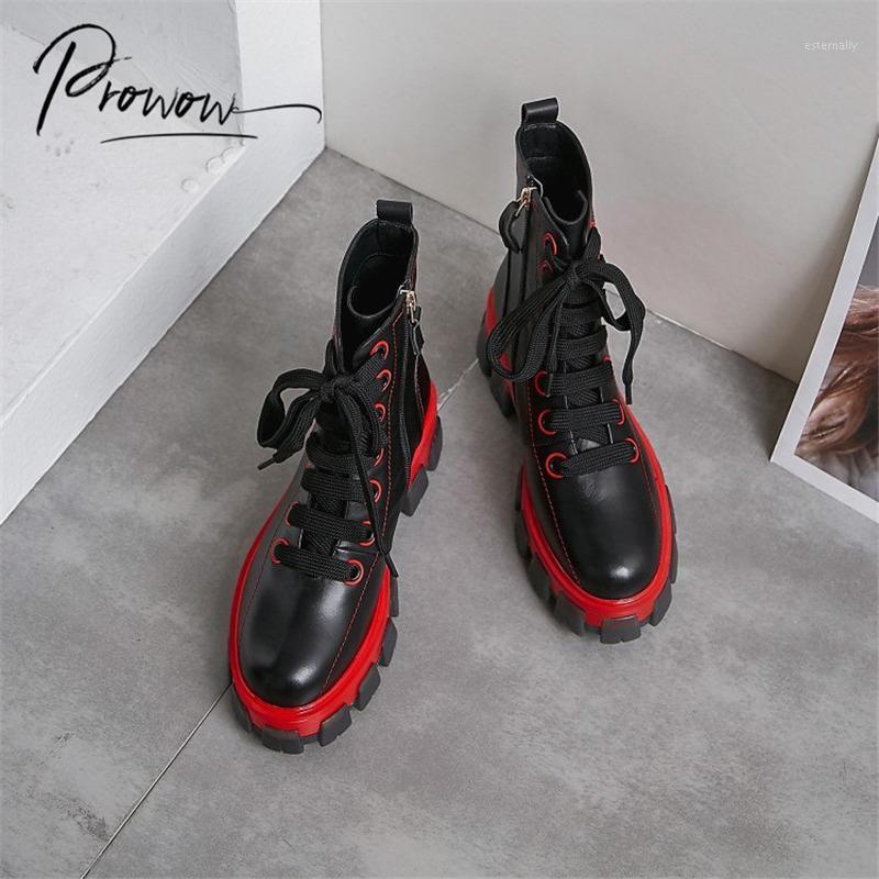 

Prowow New Style Black White Women Ankle Boots Round Toe Side Zip Thick Mid Heel Women Autumn Winter Boots Shoes Woman1, As pic