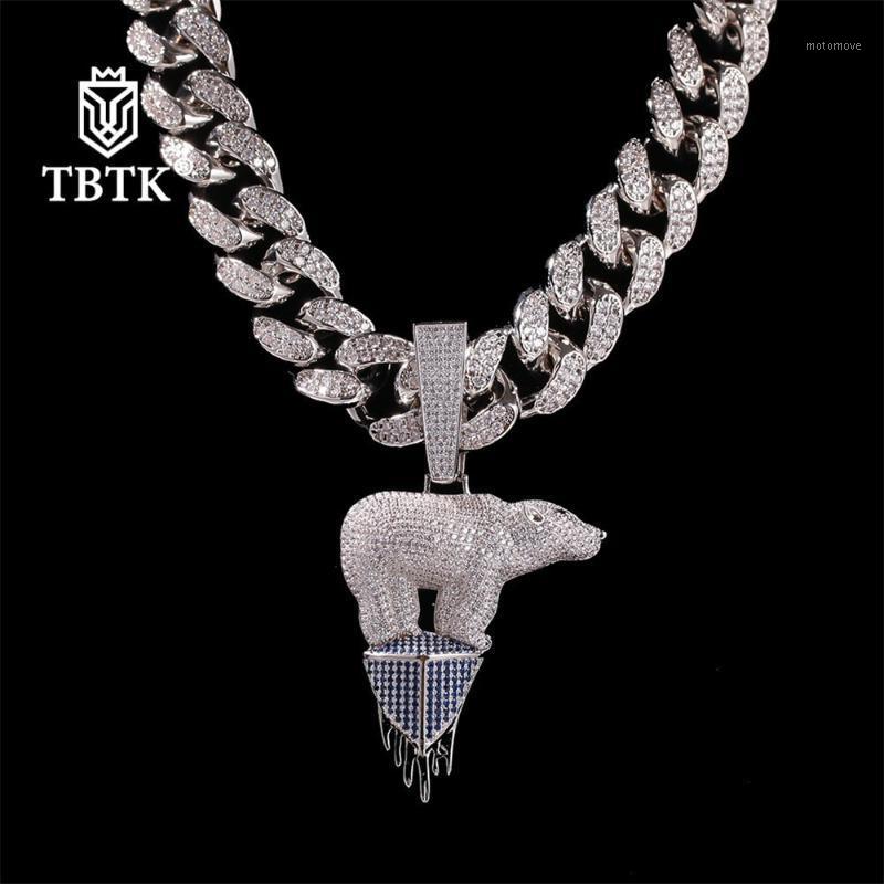 

TBTK Polar Bear on Iceland Pendant Iced Out Zirconia Luxury Jewelry Long Gold Necklace With 20mm CZ Cuban Link Chain1