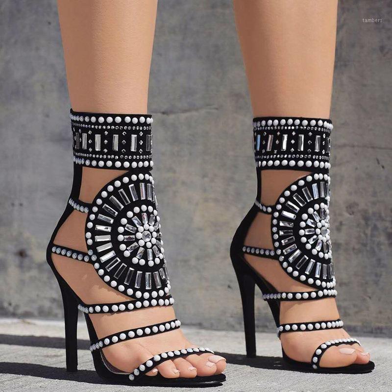 

35-43 large size 2021 European Roman shoes hollow diamond high-heeled sandals women1, Black