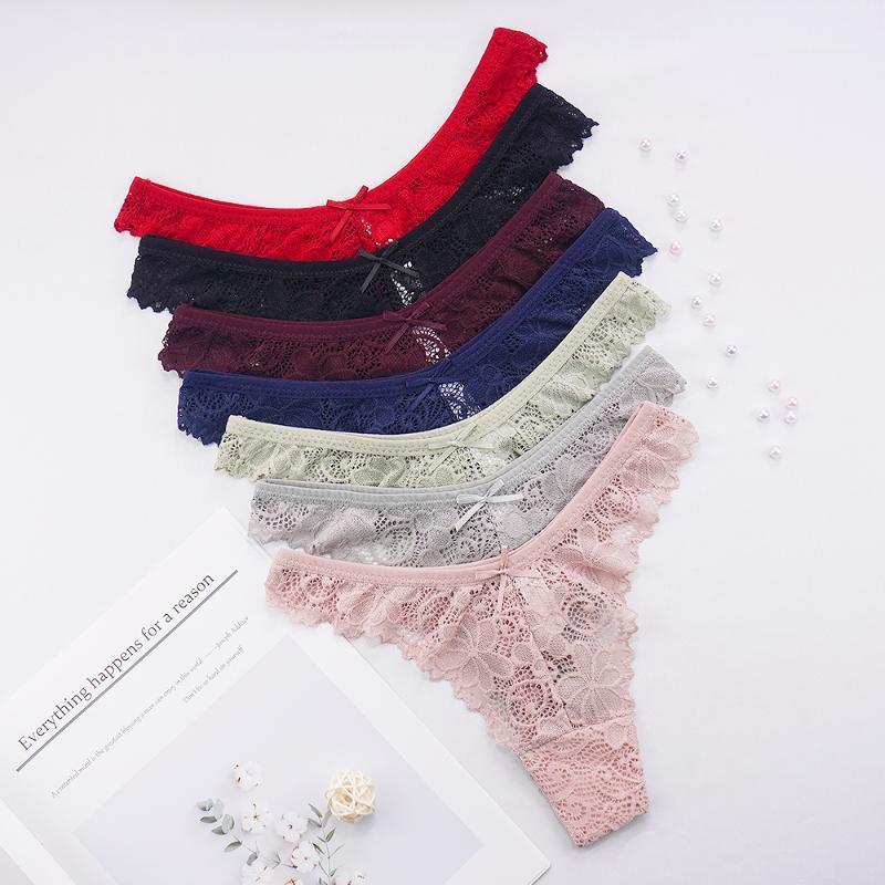 

3 Pcs Lot Lingerie Femme Underwear Women Sexy G String Thong Sexy Lace Hollow Perspective with Bow Pack of Panties Solid Color1, 17