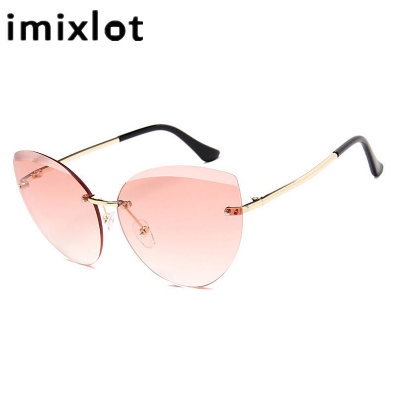 

IMIXLOT Metal Rimless Cat Eye Sunglasses Women Butterfly Designer Oculos UV400 New Mirror Sun Glasses
