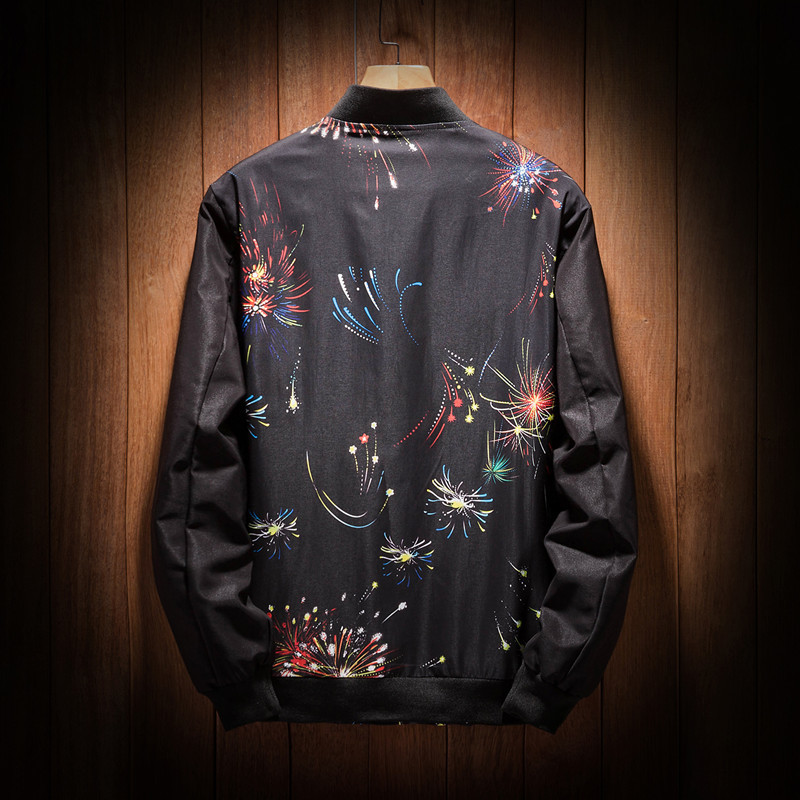 

2021 New Mens Casualr Men Sportswear Mode Thin Jacket Slim Fit Flower 1BSS, Black