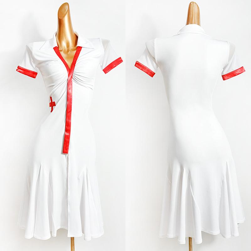 

Latin Dance Dress New White Dance Dress Women Short Sleeves Latin Practice Wear Tango Stage Performance Costume VDB2646