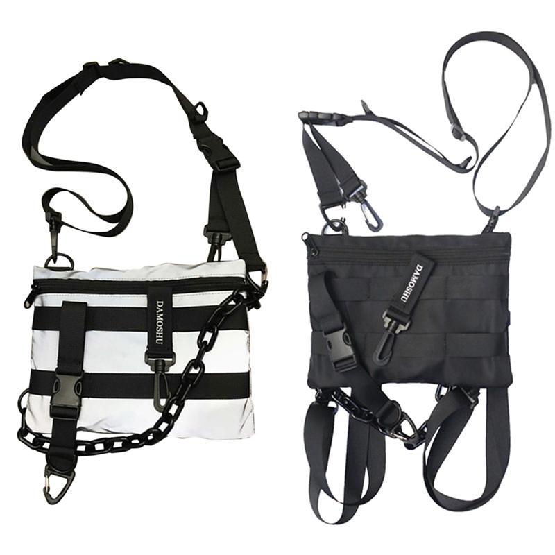

Function Reflective Messenger Bag Vest Small Bag Student Casual Shoulder with Pendant(With Word DAMOSHU), Black