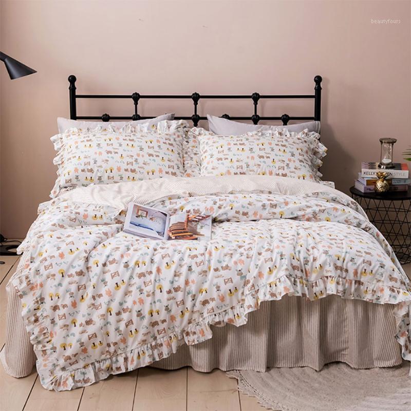 

CUTE cartoon bedding set teen kid, full queen king cotton lovely single double home textile bedspread pillowcase quilt cover1, Picture color