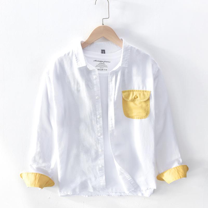 

2020 Spring New Long Sleeve Linen Shirts Men, Blue