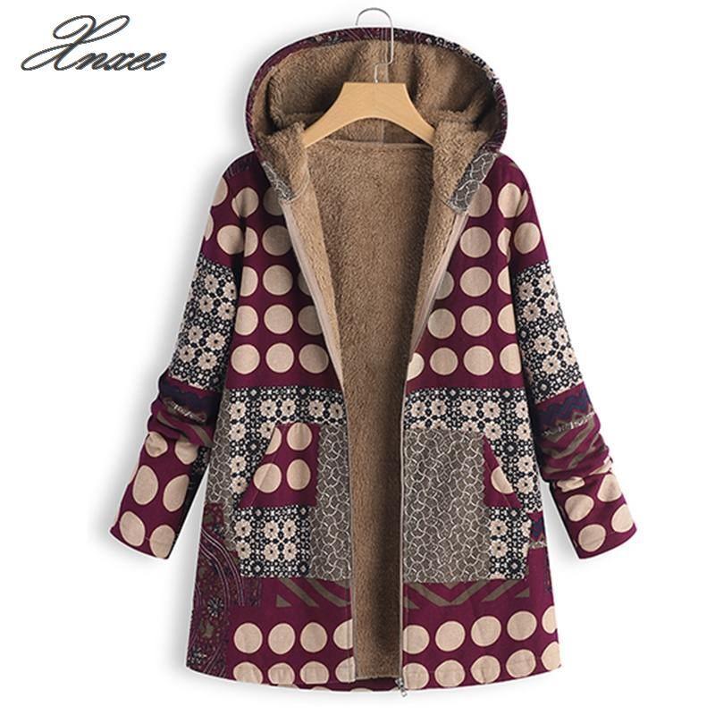 

Xnxee Women Winter Fur Fleece Long Sleeve Coat Female Hooded Outwear Print Jackets Casual Zipper Cardigans Plus Size -5XL, Black