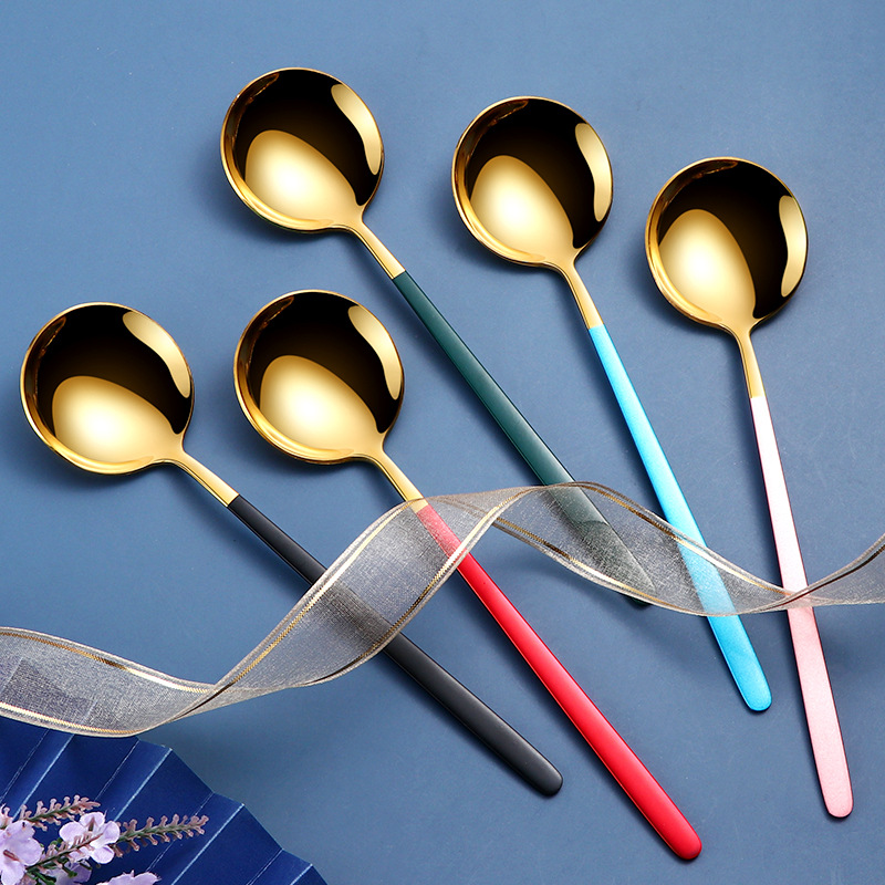 

serving spoons silverware kitchen spoon for coffee milk teaspoons tablespoon stainless steel metal ice cream scoop 122854