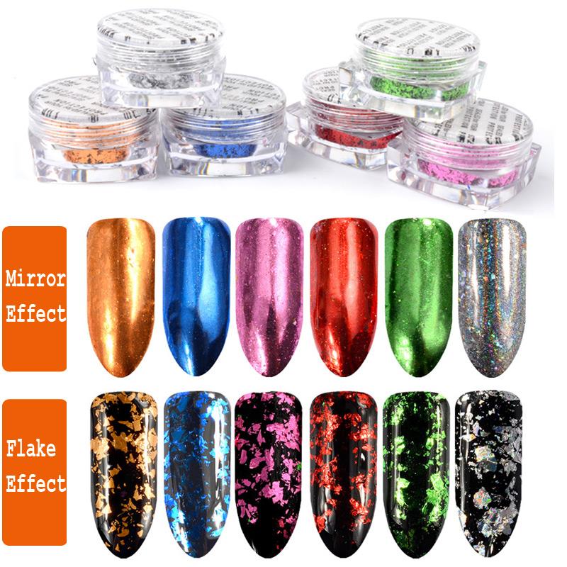 

0.2g/box 6 Colors Nail Glitter Aluminum Flakes Mirror Effect Nail Powders Irregular Sequins Chrome Pigments Art Decorations