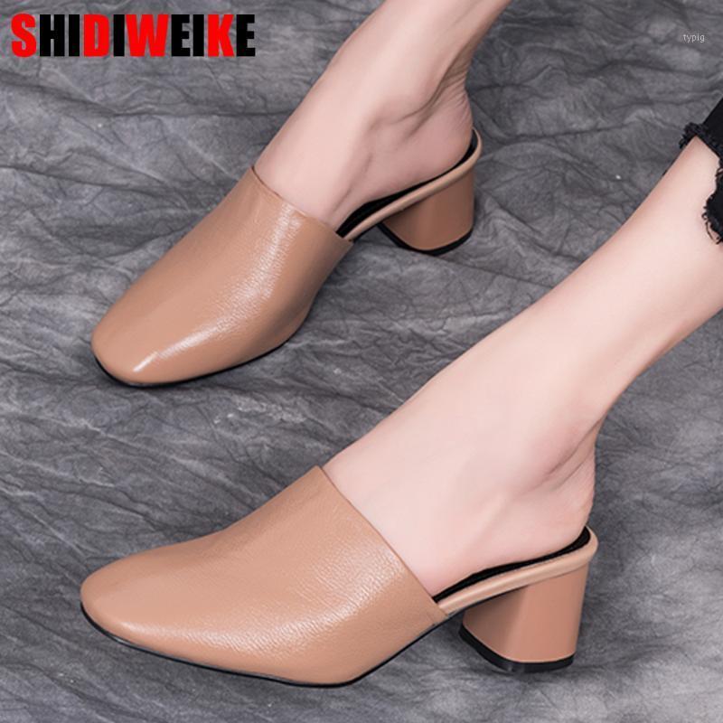

Plus Size 35-40 2020 New Sexy Slippers Women Med Square heel Sandals Platform Summer Shoes Woman Flip Flops f7461, Black