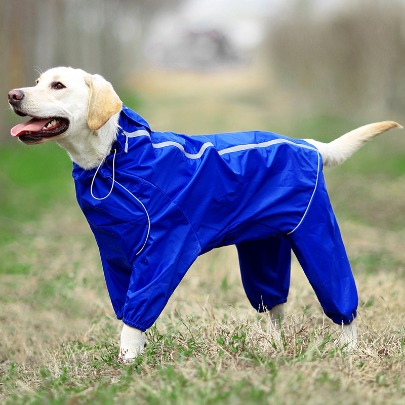 

Pet Dog Raincoat Reflective Waterproof Zipper Clothes High Neck Hooded Jumpsuit For Small Big Dogs Overalls Rain Cloak Labrador, Blue