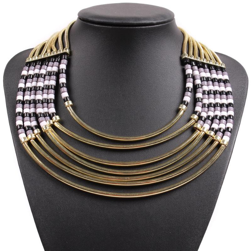 

New Arrival Fashion Spring Bead Gold Color Chain Pendant Statement Colorful Acrylic Choker Necklace for Women Jewelry 2020