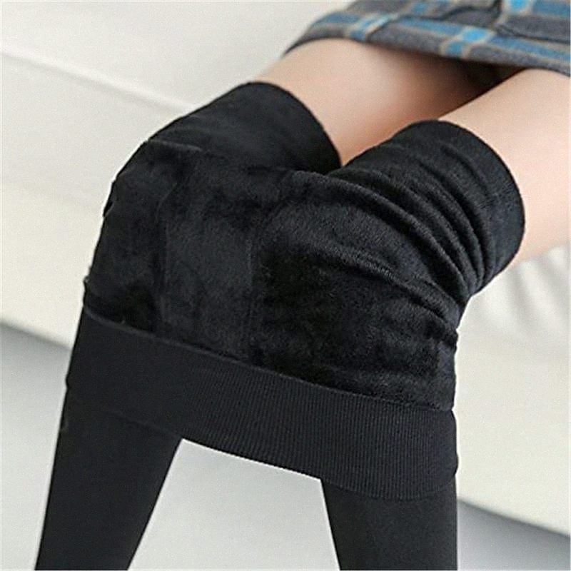 Women's Chino Leggings Full Length Pants Stretchy Solid Colored Warm Mid Waist Skinny Black One-Size / Fleece Lining V6r4#
