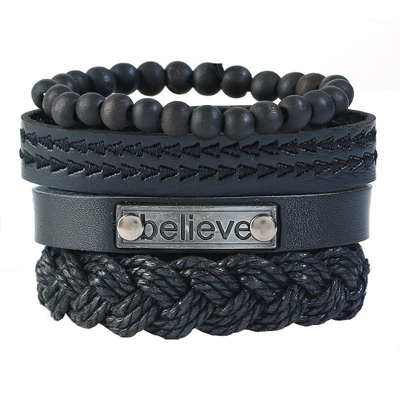 

Charm Bracelets NIUYITID 4pcs/set Black Leather Bracelet Men Women Retro Believe Braided Rope Jewellry Classic Style1
