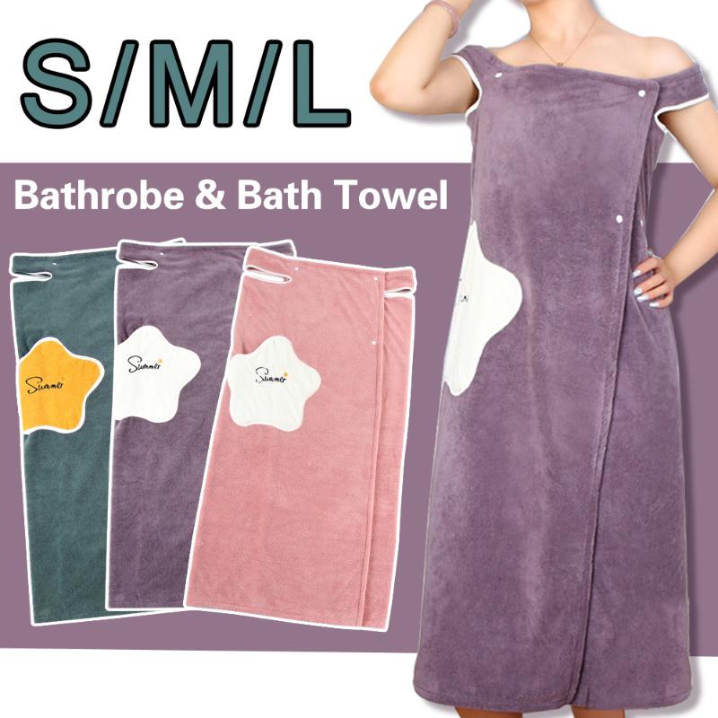 

Wearable Bath Towel Microfiber Bath Towel Women Bathrobe Soft Absorbent Shower Hair Hat for Autumn Hotel Home Bathroom, Pink bathrobe