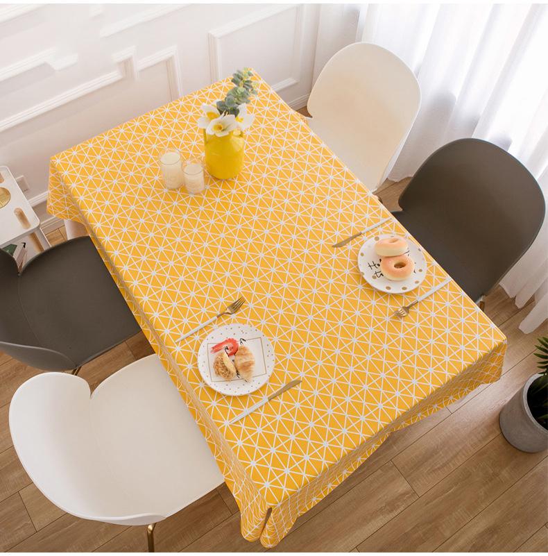 

Yellow Plaid Tablecloth Nordic Waterproof PVC Table Cloth Anti-Scalding Table Oilcloth Big Size Dustproof Dining Cover W