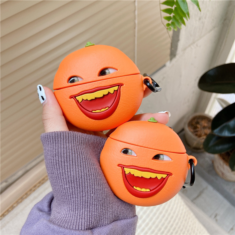 

Funny Earphone Case 3D Cute Tangerine Cover for Airpods 2 Soft Silicone Protection Charging Box for Airpods Pro 3 with Keychain, A for airpods 1/2