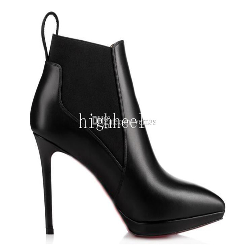 

Fashion stiletto ankle boot platform High Heels Red Bottom women boot brand sexy pointed toe lady winter boots party dress EU47, Black