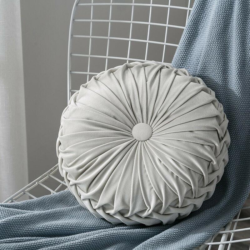 

Round Floor Luxury Velvet Pumpkin Pleated Cushion Pouf Cover Throw Pillow Home Sofa Mat(Light Gray