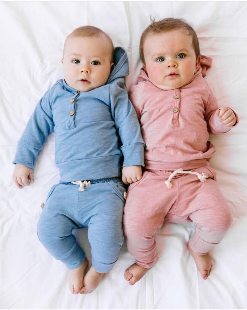 

Newborn Toddler Baby Boys Girls Clothes Set Long Sleeve Solid Color Hooded Tops and Pants Infant Clothing Outfits1, Blue