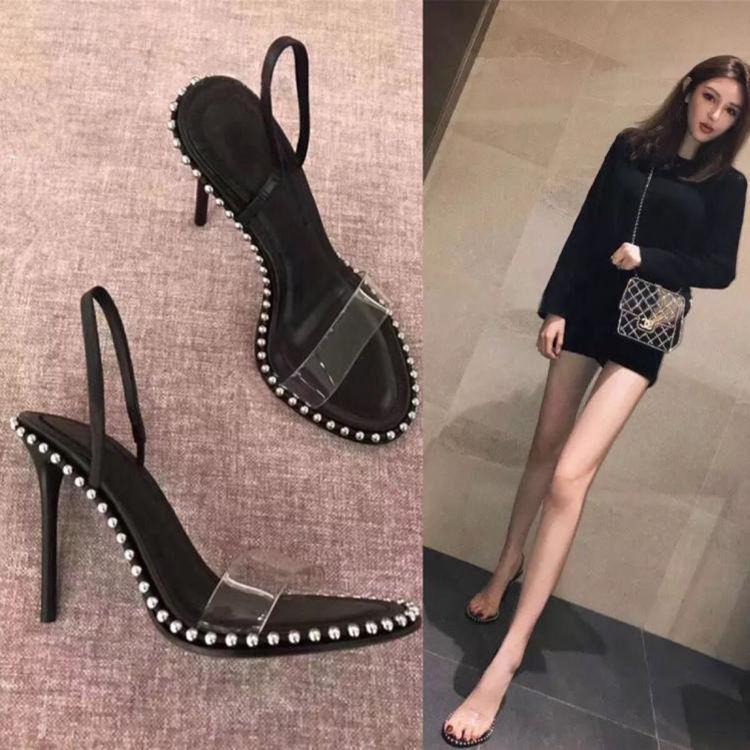 

2021 INS HOT Rhinestone Bowtie Spike Heel Women's Sandals Square Toe Narrow Band Strap High Heels Sandals Summer Women, As pic