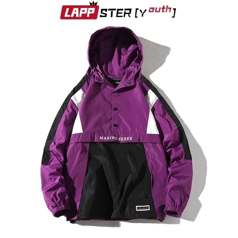 

LAPPSTER-Youth Men Harajuku Patchwork Jackets Coats Japanese Streetwear Vintage Windbreaker Korean Hooded Bomber Jackets 201118, Purple