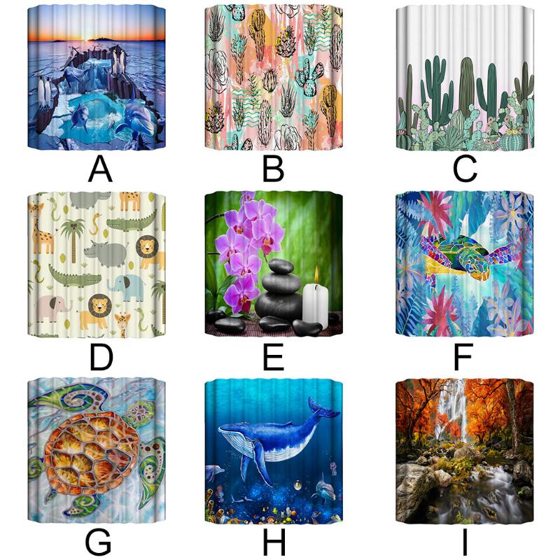 

Multiple Patterns Printing Shower Curtain Collection Polyester Fiber Waterproof With 12 Hook Shower Curtain Home Bathroom Decor
