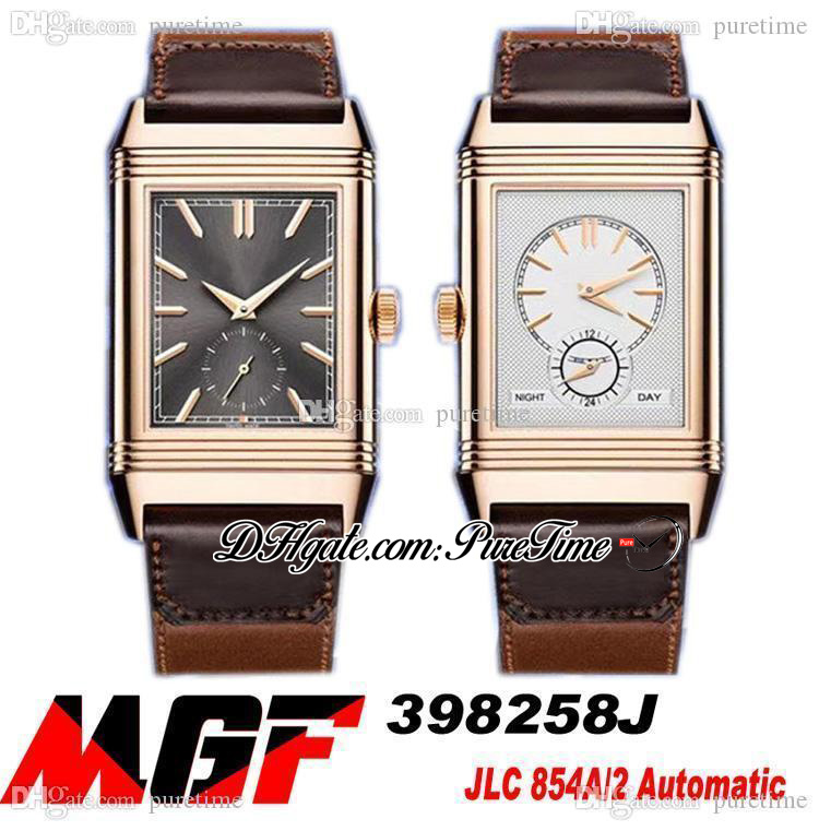 

MGF Reverso Tribute Duoface 398258J JLC 854A/2 Automatic Mens Watch Rose Gold Anthracite Dial Silver Dial Stick Brown Leather Strap 2022 Super Edition Puretime A1