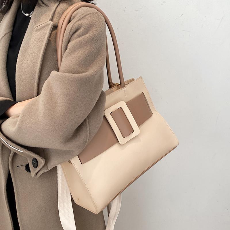 

S.IKRR Brand Designer Women's Tote 2021 Winter New Lady Shoulder Handbags High Quality PU Leather Large Capacity Crossbody Bag, Coffee