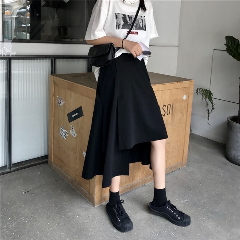 

2021 New black maxi elegant irregular fashion casual sharing high waist plus size 2xl female skirt 7L3I