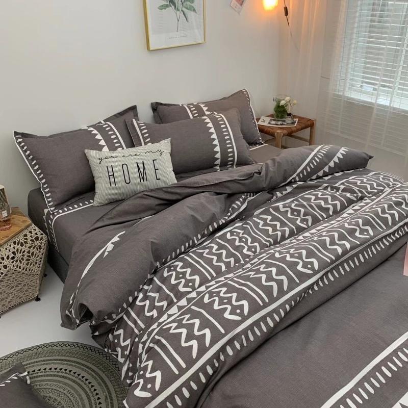 

4PCS Duvet Cover Set Bed Sheet Quilt Cover Pillowcase Gray Striped Bed Sheet Double Oversized Supplies Home Decoration, 21