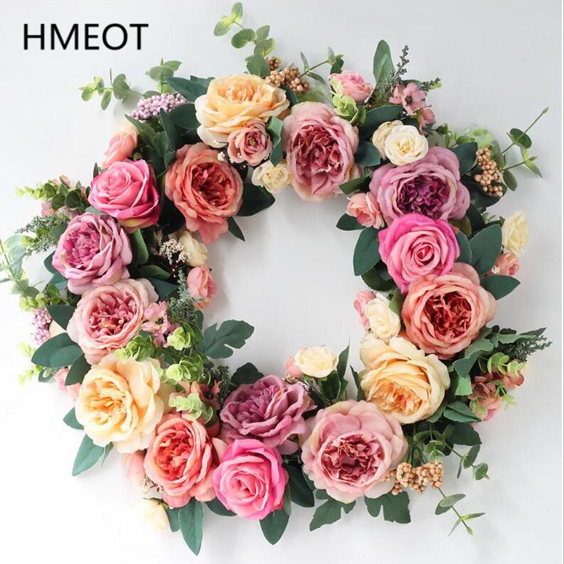 

40cm Artificial Flowers Wreaths For Doors White Pink Silk Flower Garland Home Decor Hanging Wall Festival Party Supplies Gifts, 70cm pink garland