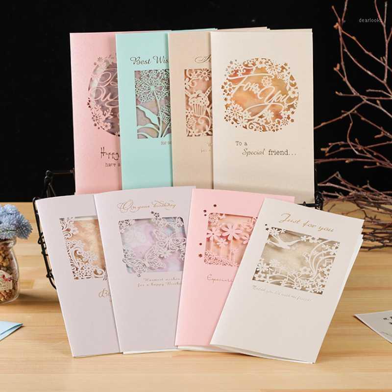 

1pc Korean Creative Greeting Card Elegant Openwork Carved Pearlescent Blessing Universal Card Birthday Thanks With Envelope1