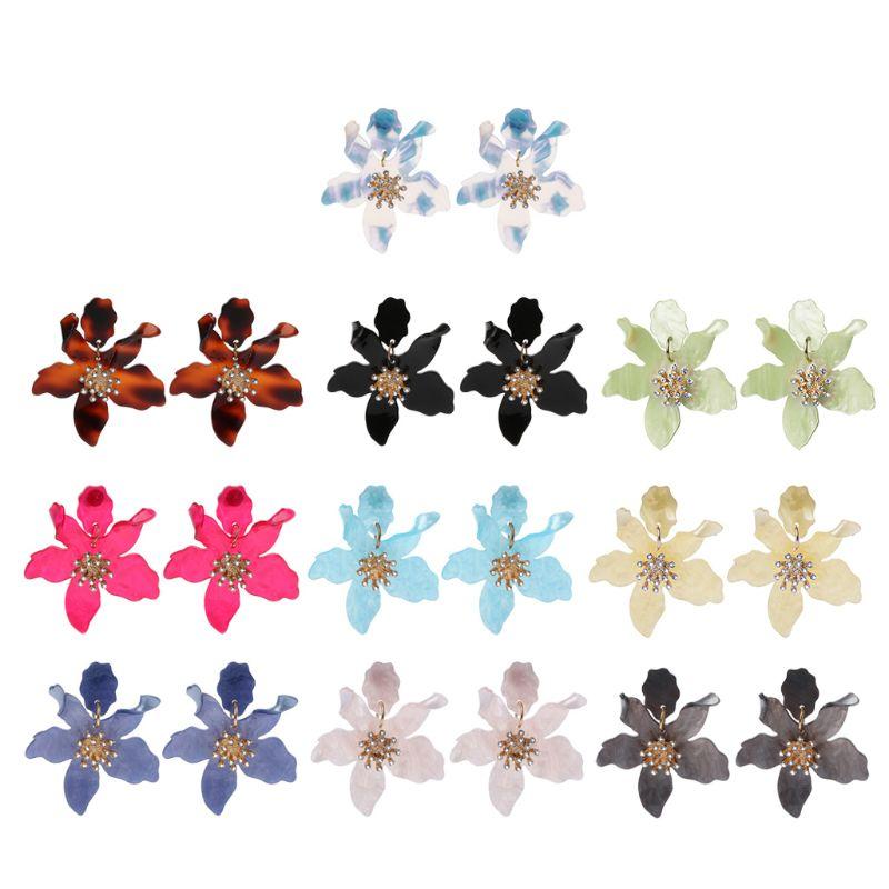 

Bohemian Acrylic Oversize Resin Big Flower Dangle Statement Earrings For Women