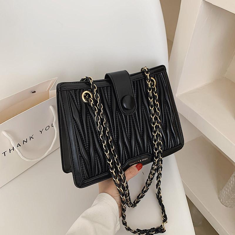 

OLSITTI Solid Color Pu Leather Chain Shoulder Bags for Women 2021 Fashion New Korean Style High Quality Messenger Bag Sac Epaule, Black