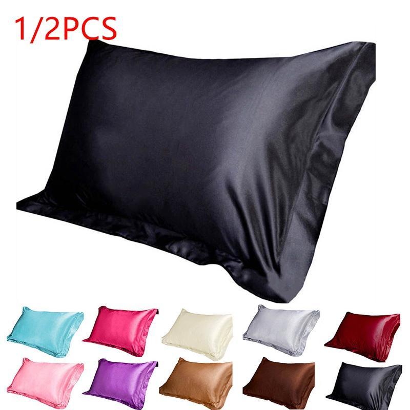 

30 1/2PCS 48x74cm Emulation Silk Satin Pillowcase Single Solid Color Pillow Covers Luxury Pillow Case For Bed Throw, Pink