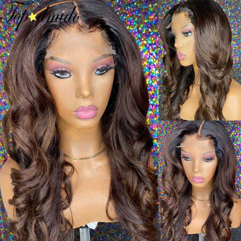 

Topodmido Peruvian #1B Brown Ombre Color Hair Lace Front Wigs 150% Density Body Wave Remy Hair 13x6 Lace Front Human Wigs, As pic