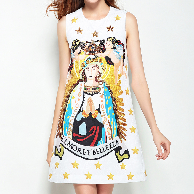 

Xf Summer 2021 Casual Women' Angels Standard Accounts Diamonds Print High Quality Jacquard No Mangoes A-line White Dress D1oc, Blue