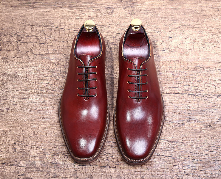 

Men Square Toes Lace Up Genuine Leather Handmade Oxfords Men All Season Retro Business Dress Shoes Office Work Shoes, As pic