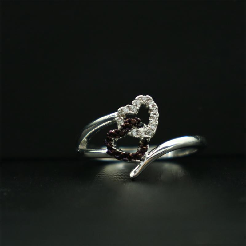 

Double Love Heart-Shaped Color Separation Women's Ring Silver-plated Zircon Ring Silver Color Ladies Hand Wedding